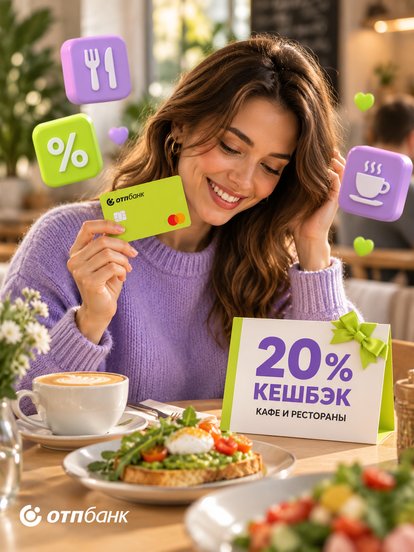 Дебетовая карта с кэшбеком 20% на категорию «Кафе и рестораны»