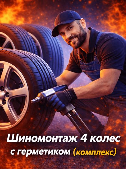 Комплексный шиномонтаж 4 колес с герметиком